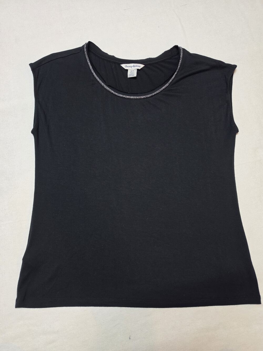Tommy Bahama Women’s S Black Sleeveless Top Metallic Trim Scoop Neck Casual